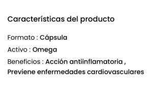 Omega 3, Acción antiinflamatoria , Previene enfermedades cardiovasculares, regula la presión arterial, Alzheimer, sistema inmunológico, diabetes, enfermedades cardiovasculares, trombosis 