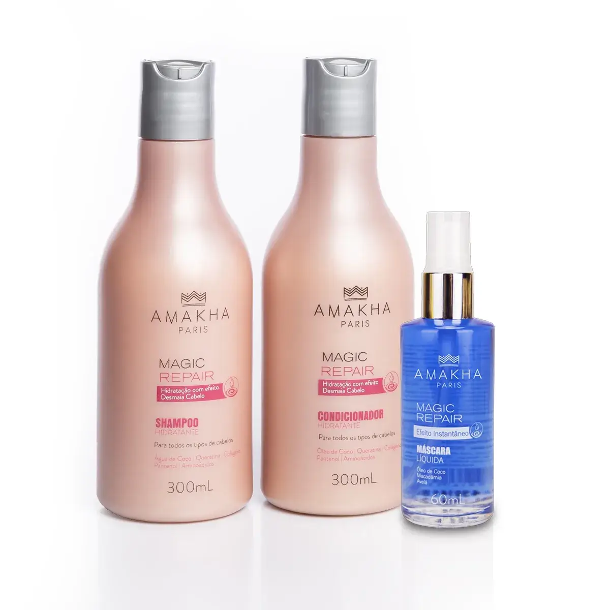 Kit shampoo, acondicionador, mascarilla liquida